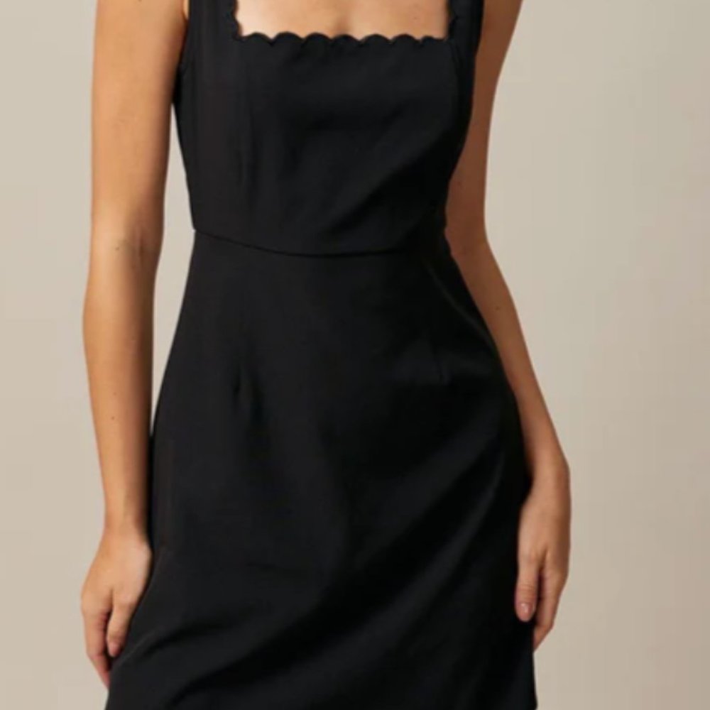 The Black Square Neck Scalloped Mini Dress